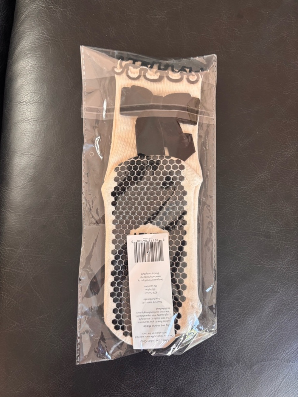 Lucky Honey Juliette Grip Socks with Black Bow